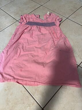 Boden Pink Dress with Navy Smocked Yoke